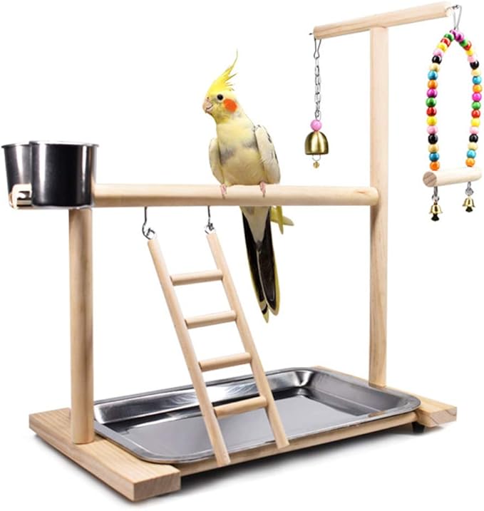 Bird Playground Parrot Playstand, Stand Fun Straw Bell Toys, Ladder Hanging - Image 6