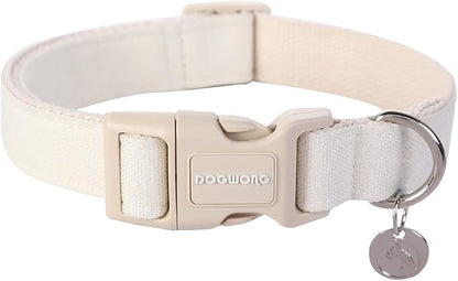 DOGWONG Cotton Hemp Dog Collar, Heavy-Duty White Dog Collar Adjustable Soft by DOGWONG