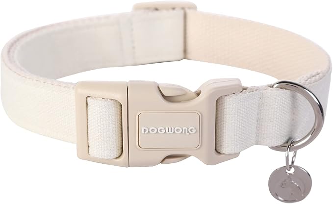 DOGWONG Cotton Hemp Dog Collar, Heavy-Duty White Dog Collar Adjustable Soft by DOGWONG
