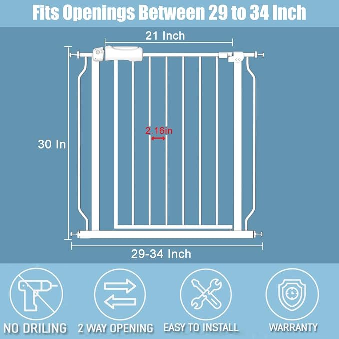 29-34 Inch Wide Baby Gate for Stairs Dog Gate Indoor Pressure Mounted No Drill - Image 2