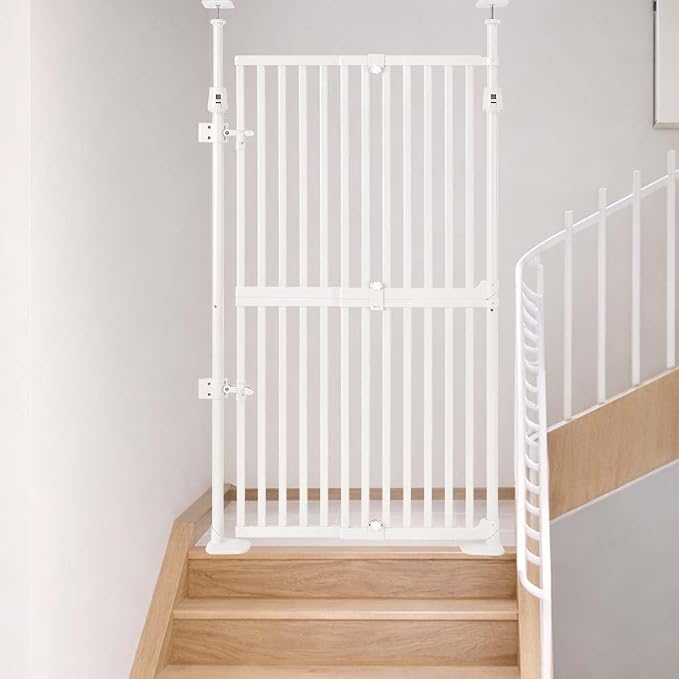 unipaws 57" H Cat Gate for Stairs, Fit for 21"-34" Wide Narrow Sapce, Auto by unipaws