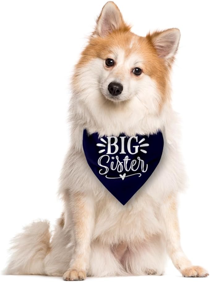 Big Sister Dog Bandanas, Dark Blue Dog Bandana, Pet Triangle Scarf Accessories - Image 2