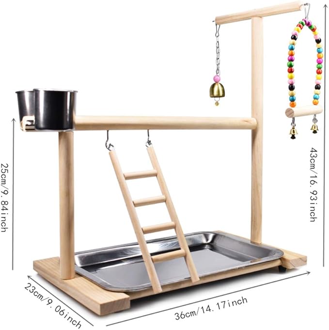Bird Playground Parrot Playstand, Stand Fun Straw Bell Toys, Ladder Hanging - Image 2