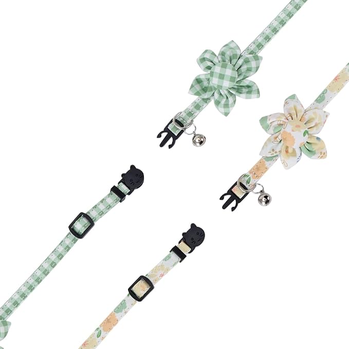 Cat Collar Breakaway with Cute Sunflower and Bell Plaid Flower - Image 3