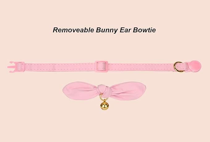 Bunny Ear Cat Collar with Bell and Bow Tie, Breakaway Cute Bowtie Kitten Collars - Image 2