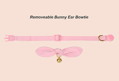 Bunny Ear Cat Collar with Bell and Bow Tie, Breakaway Cute Bowtie Kitten Collars - Image 2