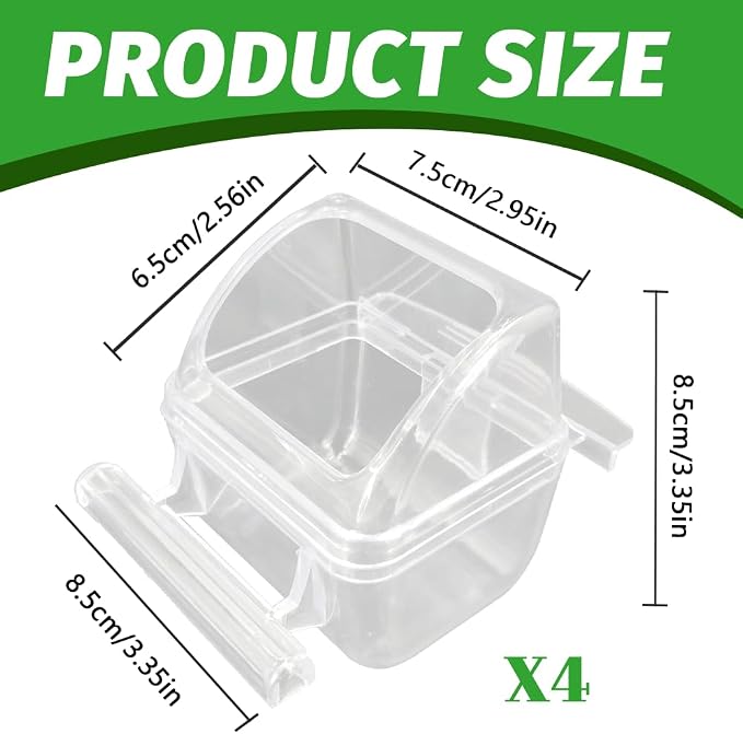 4 Pack Bird Feeders for Cage, No Mess Clear Hanging Parrot Food Bowl, Plastic - Image 2