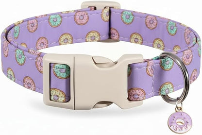 Girl Dog Collar with Unique Purple and Donut Print, Cute Dog Collar by Britwicfr