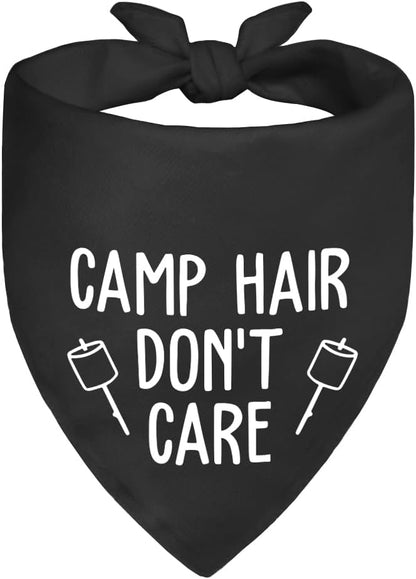 Camp Hair Don't Care Black Dog Bandana, Funny Outdoor Dog Bandana, Puppy Scarf by ZBBFSCSB