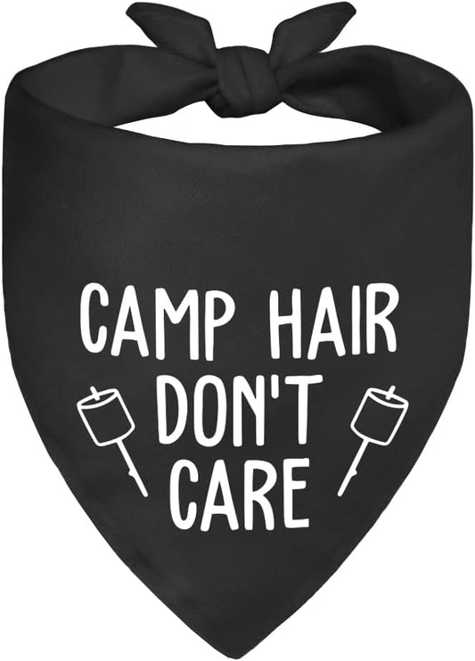 Camp Hair Don't Care Black Dog Bandana, Funny Outdoor Dog Bandana, Puppy Scarf by ZBBFSCSB
