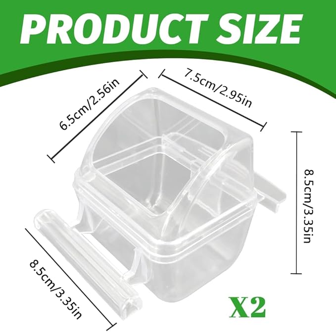 2 Pack Bird Feeders for Cage, No Mess Clear Hanging Parrot Food Bowl, Plastic - Image 2