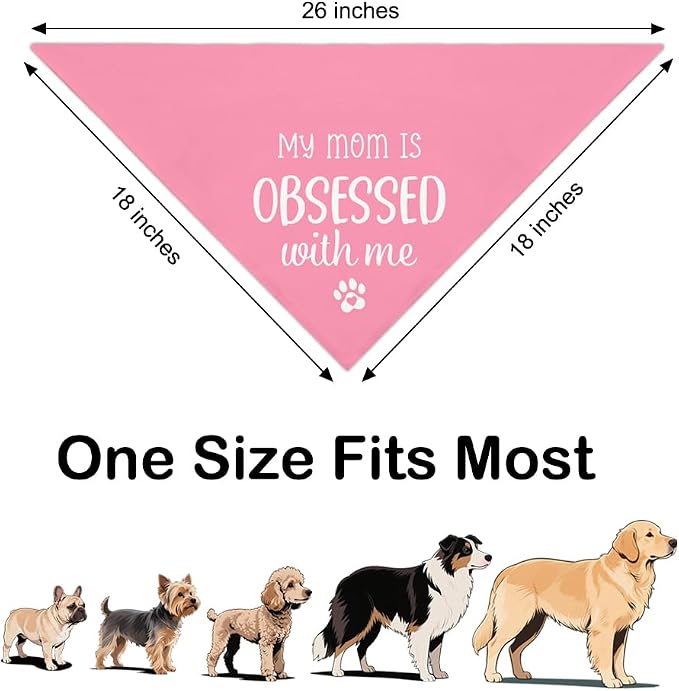 My Mom is Obsessed with Me Pink Dog Bandana, Cute Pet Scarf Accessories Photo - Image 2