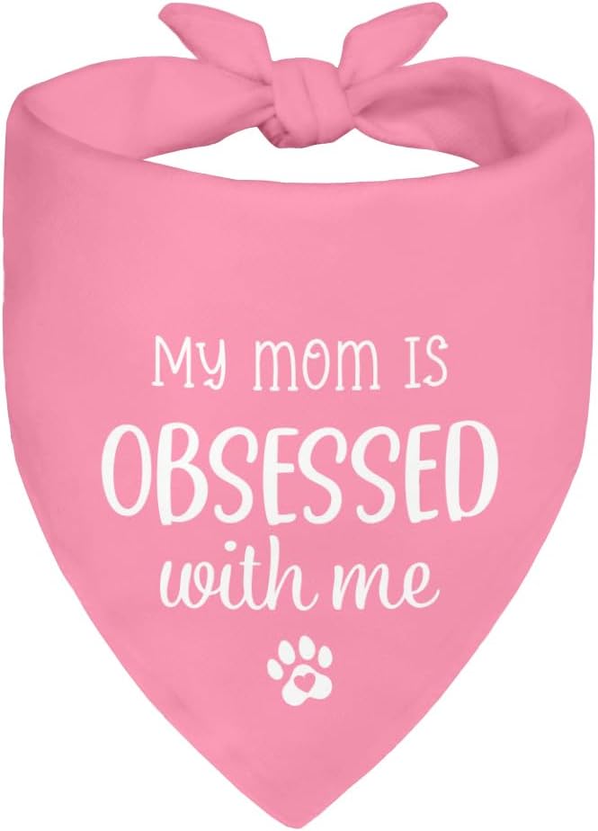 My Mom is Obsessed with Me Pink Dog Bandana, Cute Pet Scarf Accessories Photo by ZBBFSCSB