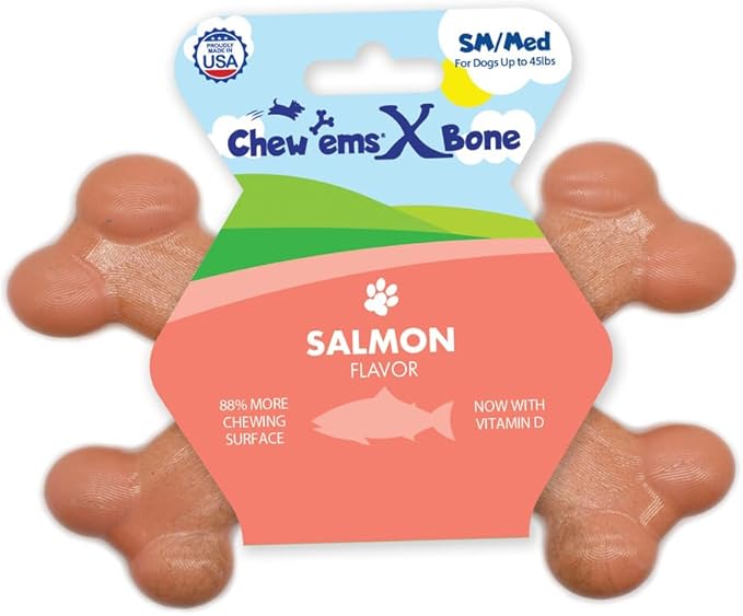 Chew’EMS X Bone Dog Chew Toy for Aggressive Chewers – Long-Lasting Salmon by Chewems