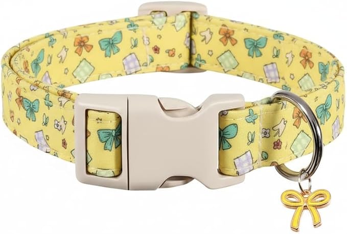 Cute Dog Collar with Yellow Bow Pattern, Girl Dog Collar by Britwicfr
