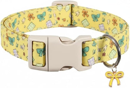 Cute Dog Collar with Yellow Bow Pattern, Girl Dog Collar by Britwicfr