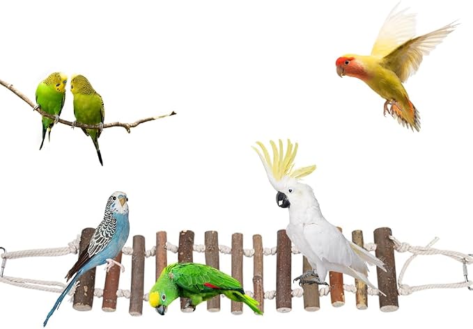 Joyzan Rope Ladder Bird Toy, Wood Stairs Climbing Activity Attachment Natural - Image 2