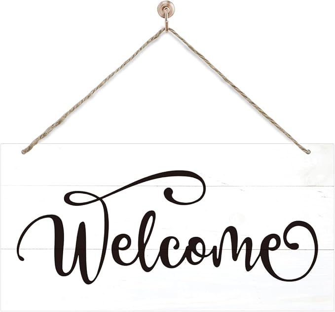 Welcome Sign for Front Door, Welcome Decor Wooden Hanging Sign for Wall Decor by corner+wind