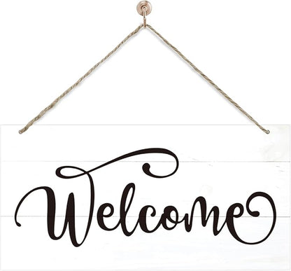 Welcome Sign for Front Door, Welcome Decor Wooden Hanging Sign for Wall Decor by corner+wind