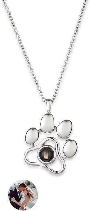 Personalized Cute Dog Cat Paw Name Necklace Forever Love Custom Heart Pendant by RESVIVI