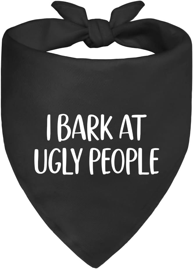I Bark at Ugly People Black Dog Bandana, Funny Pet Scarf Accessories Decoration by ZBBFSCSB