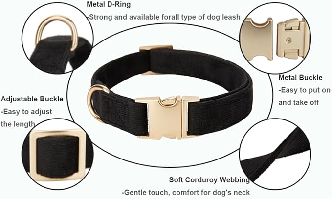 Soft Cotton Dog Collar with Metal Buckle Adjustable Heavy Duty Comfy Corduroy - Image 2