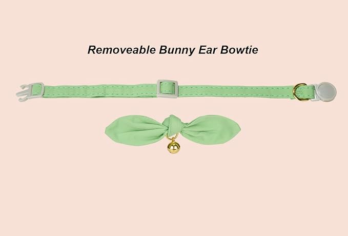 Bunny Ear Cat Collar with Bell and Bow Tie, Breakaway Cute Bowtie Kitten Collars - Image 2