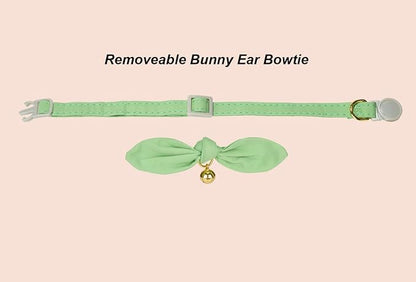 Bunny Ear Cat Collar with Bell and Bow Tie, Breakaway Cute Bowtie Kitten Collars - Image 2