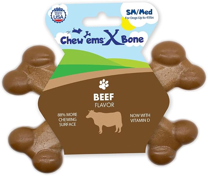 Chew’EMS X Bone Dog Chew Toy for Aggressive Chewers – Long-Lasting Beef Flavor by Chewems