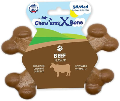 Chew’EMS X Bone Dog Chew Toy for Aggressive Chewers – Long-Lasting Beef Flavor by Chewems