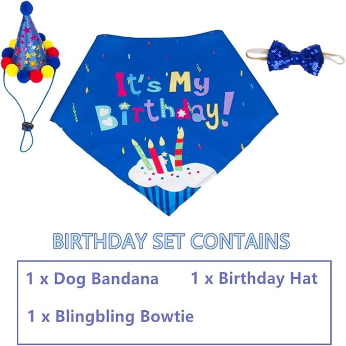 Pet Birthday Party Set, Dogs Bandana and Dog Birthday Hat - Image 6