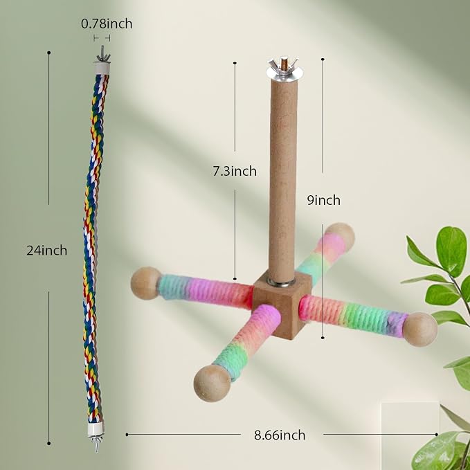 24 Inch Bird Perch Rope with 360° Free Rotating Stand, 0.8 Inch Diameter - Image 7