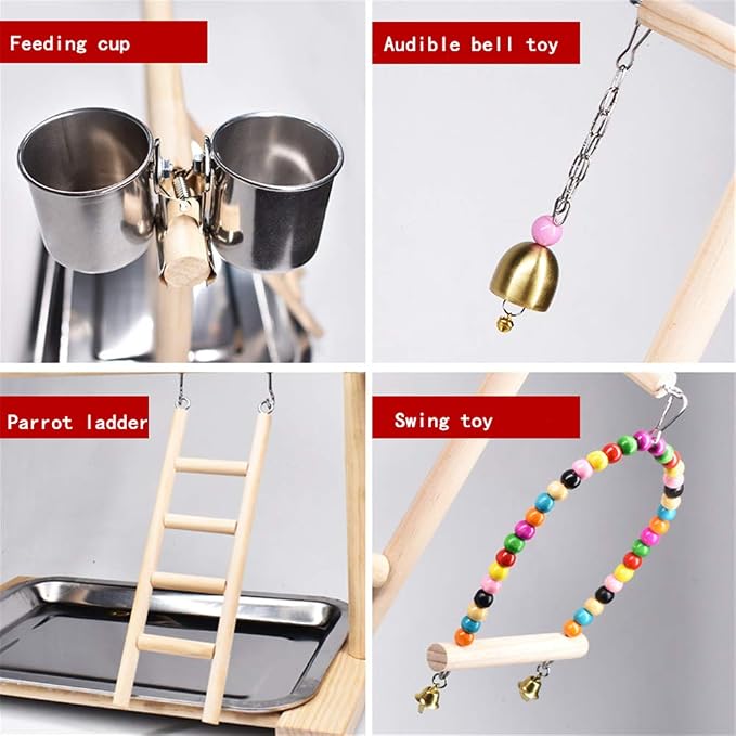 Bird Playground Parrot Playstand, Stand Fun Straw Bell Toys, Ladder Hanging - Image 3