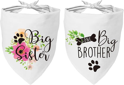 2 Packs Big Sister Brother Pregnancy Announcement Dog Bandana, Gender Reveal by YROVWENQ