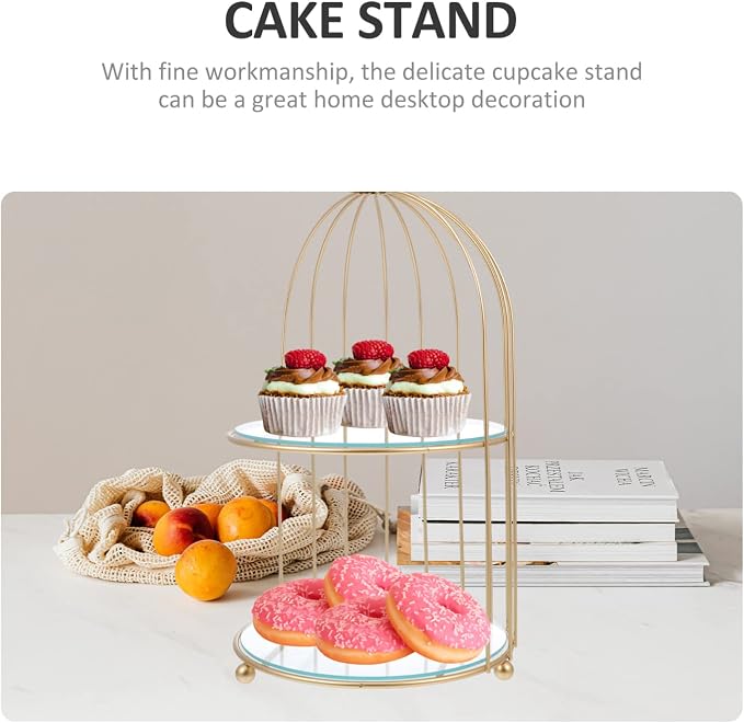 DOITOOL Gold Metal Cupcake Stand Bird Cage Dessert Stand, 2 Tier Dessert - Image 7