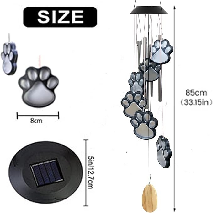 Paw Print Solar Wind Chimes for Outside, Color Changing Paw Prints Wind Chimes - Image 7