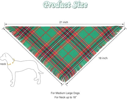 Christmas Dog Bandanas 2PCS-Large, Winter Classic Red Green Plaid Dog Scarf - Image 2