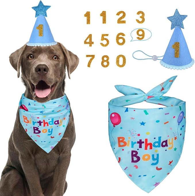 Dog Birthday Party Supplies, Dog Birthday Bandana Set, Dog Boy Girl Birthday by Yicostar