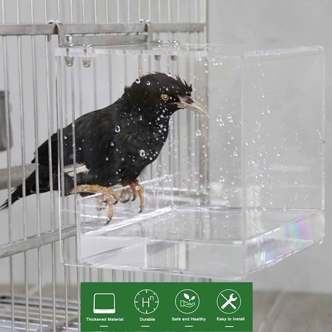 Hanging Cube Bird Bath Cage, Transparent Bird Bathtub Bath Shower - Image 7