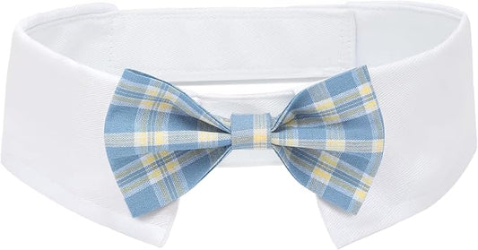 Segarty Dog Bow Tie Neck Girth 16.5-21.2in, Adjustable Blue Plaid Bowtie Collar by Segarty