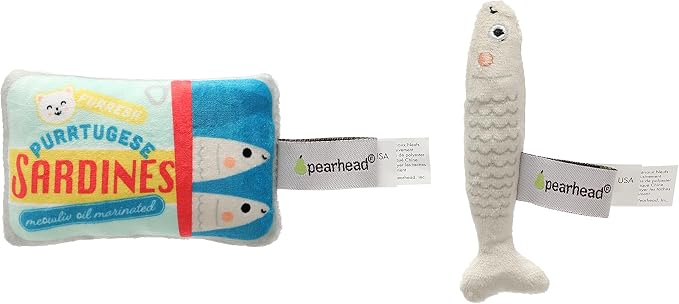 Pearhead Pet Sardines and Fish Plush and Crinkle Cat Toy Set, Includes Catnip by Pearhead