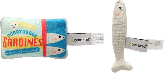 Pearhead Pet Sardines and Fish Plush and Crinkle Cat Toy Set, Includes Catnip by Pearhead