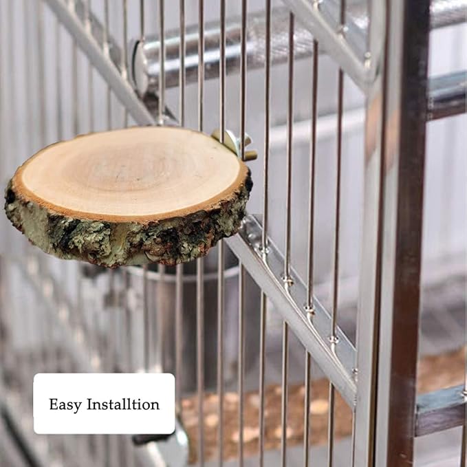 Hamiledyi Perch Platform for Bird Cage, Natural Round Wooden Stand Platform - Image 2