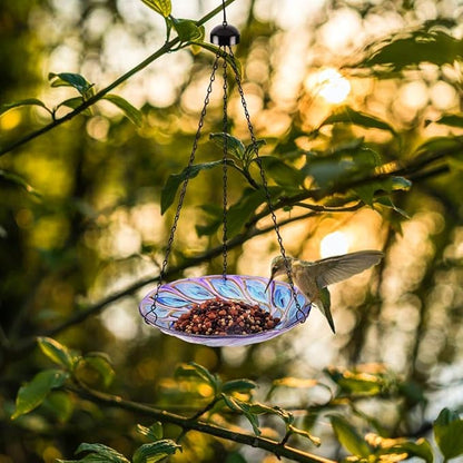 VCUTEKA Hanging Bird Baths Outdoor Glass Peacock Birdbath Birdfeeder - Image 5