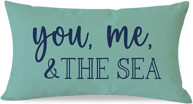 PANDICORN Summer Beach Throw Pillow Cover 12x20 Inch Blue Words You Me and The by PANDICORN