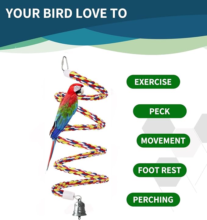 2Pcs 43'' Bird Rope Perches Birdcage Swing Toys 100% Cotton Natural Bird Perch - Image 5