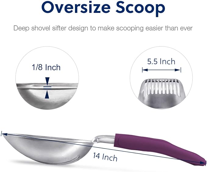 WePet Cat Litter Scoop, Aluminum Alloy Sifter, Kitty Metal Scooper, Deep Shovel - Image 2