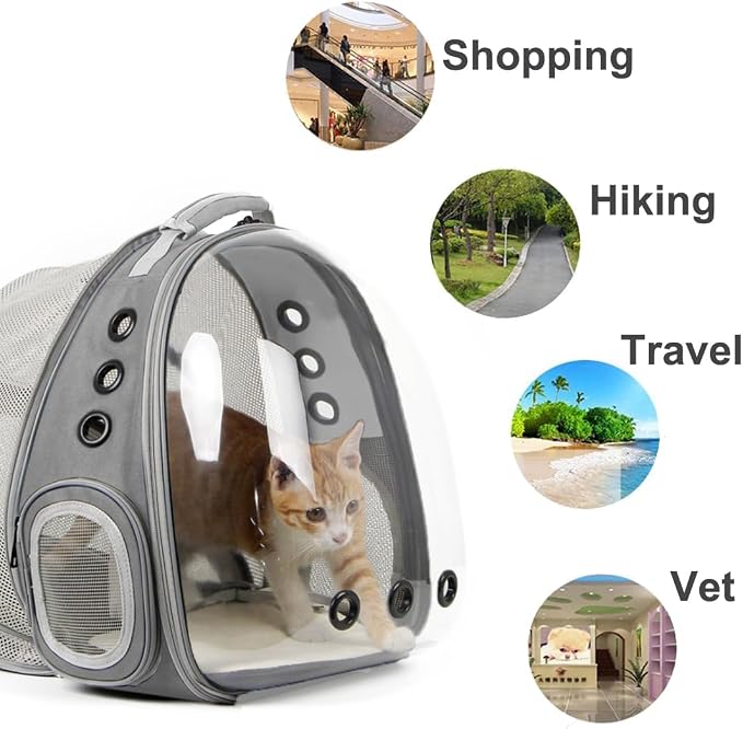 Back Expandable Cat Backpack Carrier, Fit up to 12 lbs, Space Capsule Bubble - Image 4