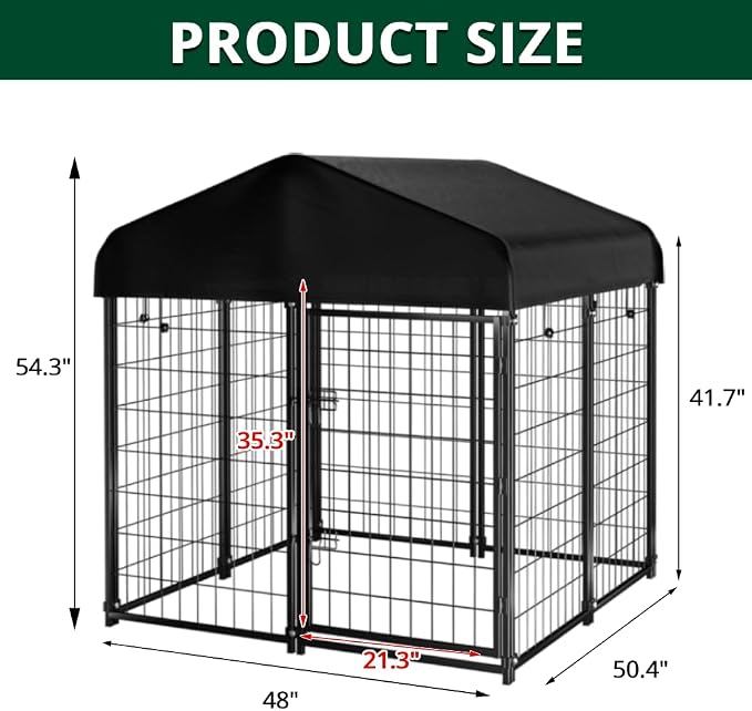 Dog Kennel Outdoor with Roof, Heavy Duty Dog Crate with UV-Resistant Waterproof - Image 2