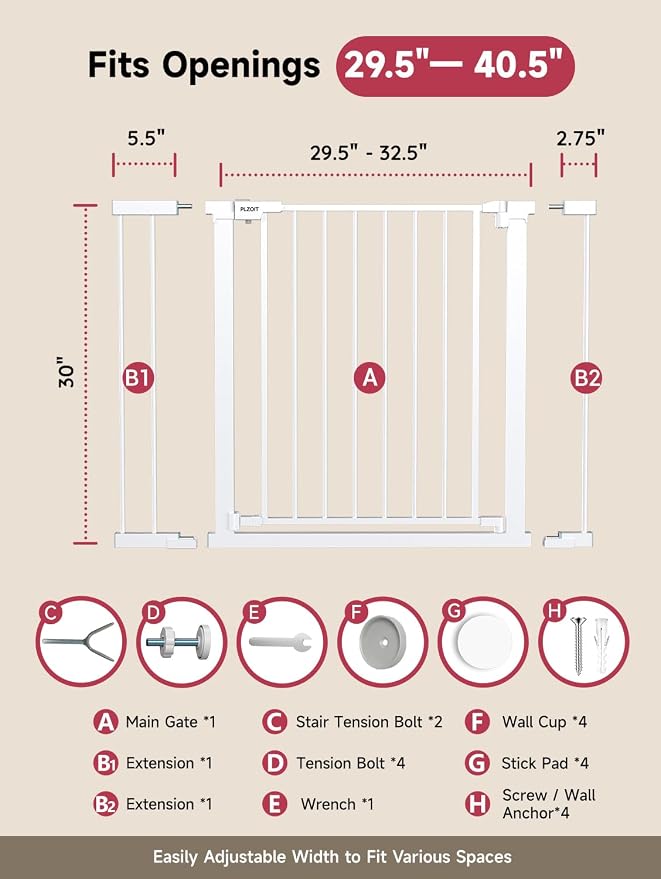 29.5-40.5" Baby Gate for Stairs, Dog Gate for Doorways, Walk Thru Auto Close - Image 7